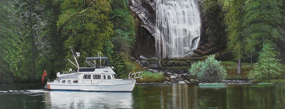 Portrait of a boat and waterfall