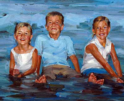 Kids in Water - Impressionist